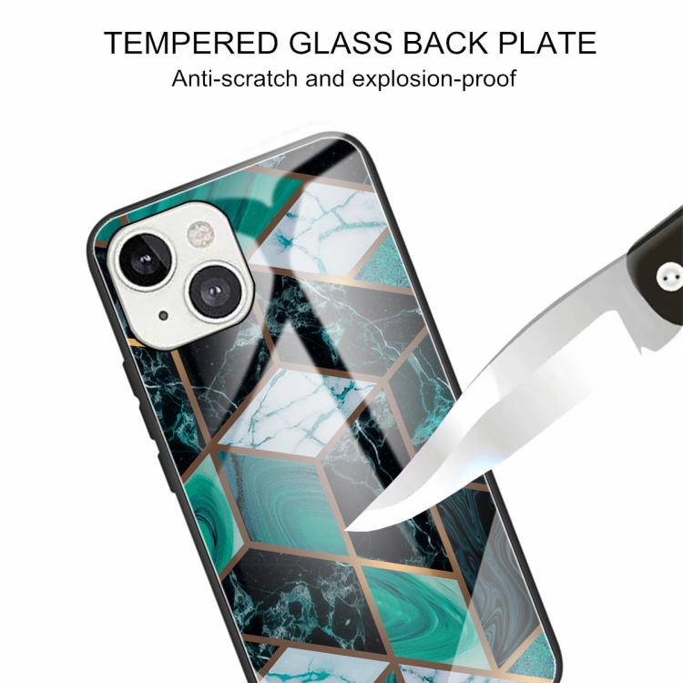 For iPhone 13 mini Abstract Marble Pattern Glass Protective Case (Rhombus Dark Green) For iPhone 13 mini Abstract Marble Pattern Glass Protective Case (Rhombus Dark Green)