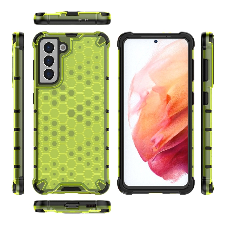 For Samsung Galaxy S21 5G Shockproof Honeycomb PC + TPU Case with Neck Lanyard(Green) For Samsung Galaxy S21 5G Shockproof Honeycomb PC + TPU Case with Neck Lanyard(Green)
