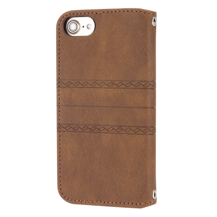 For iPhone 8 / 7 / 6 Embossed Striped Magnetic Buckle Horizontal Flip Leather Case with Holder & Card Slot & Wallet & Photo Frame & Sling(Brown) For iPhone 8 / 7 / 6 Embossed Striped Magnetic Buckle Horizontal Flip Leather Case with Holder & Card Slot & Wallet & Photo Frame & Sling(Brown)