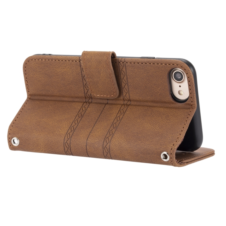 For iPhone 8 / 7 / 6 Embossed Striped Magnetic Buckle Horizontal Flip Leather Case with Holder & Card Slot & Wallet & Photo Frame & Sling(Brown) For iPhone 8 / 7 / 6 Embossed Striped Magnetic Buckle Horizontal Flip Leather Case with Holder & Card Slot & Wallet & Photo Frame & Sling(Brown)
