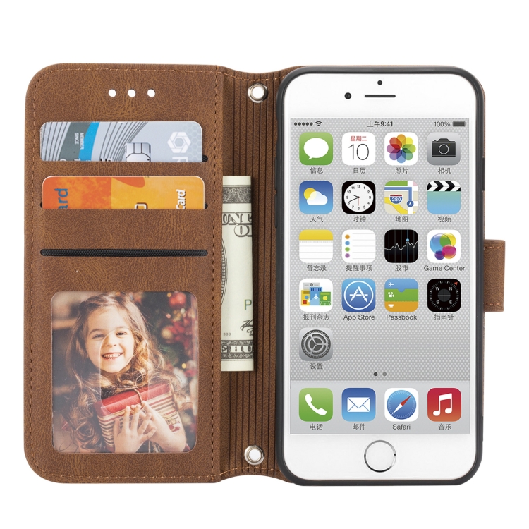 For iPhone 8 / 7 / 6 Embossed Striped Magnetic Buckle Horizontal Flip Leather Case with Holder & Card Slot & Wallet & Photo Frame & Sling(Brown) For iPhone 8 / 7 / 6 Embossed Striped Magnetic Buckle Horizontal Flip Leather Case with Holder & Card Slot & Wallet & Photo Frame & Sling(Brown)