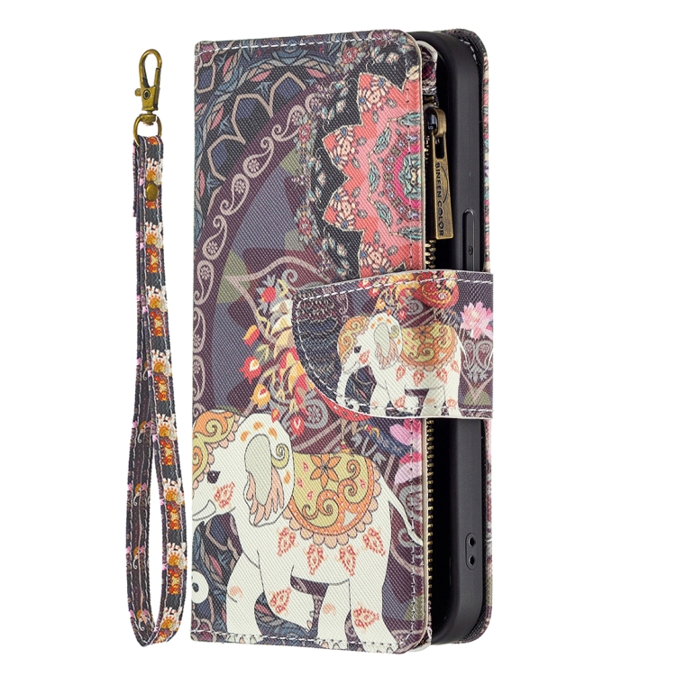 For iPhone 13 mini Colored Drawing Pattern Zipper Horizontal Flip Leather Case with Holder & Card Slots & Wallet (Flower Elephants) For iPhone 13 mini Colored Drawing Pattern Zipper Horizontal Flip Leather Case with Holder & Card Slots & Wallet (Flower Elephants)