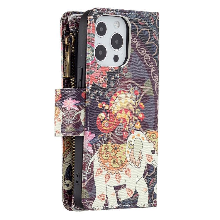 For iPhone 13 mini Colored Drawing Pattern Zipper Horizontal Flip Leather Case with Holder & Card Slots & Wallet (Flower Elephants) For iPhone 13 mini Colored Drawing Pattern Zipper Horizontal Flip Leather Case with Holder & Card Slots & Wallet (Flower Elephants)