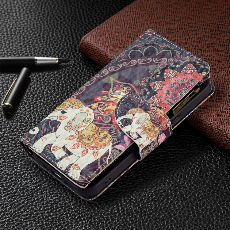 For iPhone 13 mini Colored Drawing Pattern Zipper Horizontal Flip Leather Case with Holder & Card Slots & Wallet (Flower Elephants) For iPhone 13 mini Colored Drawing Pattern Zipper Horizontal Flip Leather Case with Holder & Card Slots & Wallet (Flower Elephants)