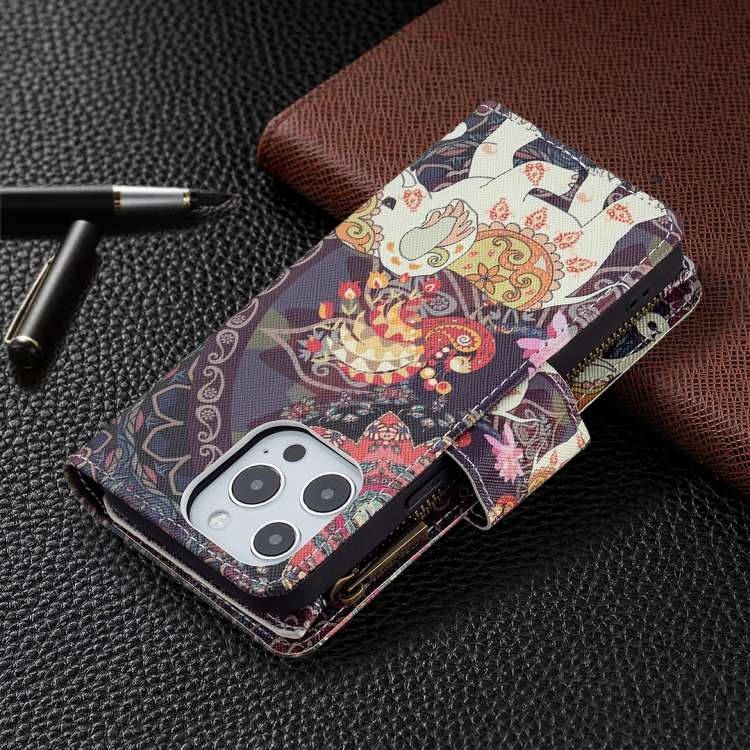 For iPhone 13 mini Colored Drawing Pattern Zipper Horizontal Flip Leather Case with Holder & Card Slots & Wallet (Flower Elephants) For iPhone 13 mini Colored Drawing Pattern Zipper Horizontal Flip Leather Case with Holder & Card Slots & Wallet (Flower Elephants)