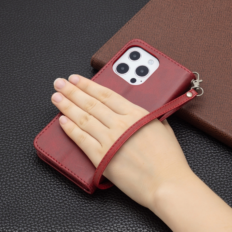 For iPhone 13 Pro Max Retro Lambskin Texture Pure Color Horizontal Flip PU Leather Case, with Holder & Card Slots & Wallet & Lanyard(Red) For iPhone 13 Pro Max Retro Lambskin Texture Pure Color Horizontal Flip PU Leather Case, with Holder & Card Slots & Wallet & Lanyard(Red)