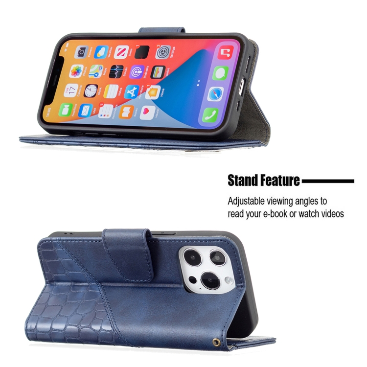 For iPhone 13 Pro Max Matching Color Crocodile Texture Horizontal Flip PU Leather Case with Wallet & Holder & Card Slots(Blue) For iPhone 13 Pro Max Matching Color Crocodile Texture Horizontal Flip PU Leather Case with Wallet & Holder & Card Slots(Blue)