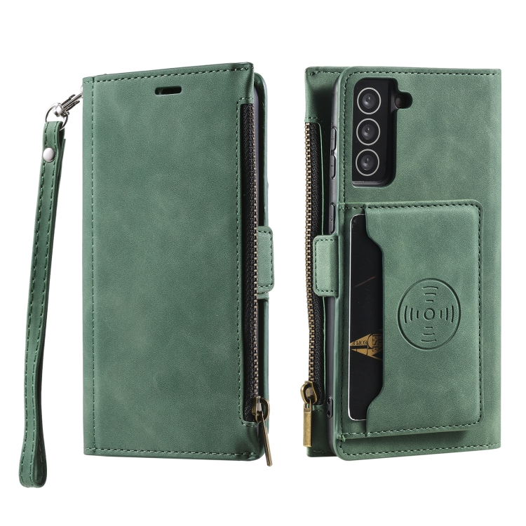 For Samsung Galaxy S21 5G Side Zipper Back Card Horizontal Flip PU Leather Case with Card Slots & Wallet & Photo Frame & Lanyard(Green) For Samsung Galaxy S21 5G Side Zipper Back Card Horizontal Flip PU Leather Case with Card Slots & Wallet & Photo Frame & Lanyard(Green)