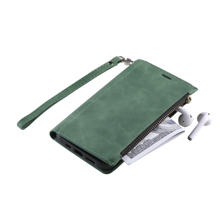 For Samsung Galaxy S21 5G Side Zipper Back Card Horizontal Flip PU Leather Case with Card Slots & Wallet & Photo Frame & Lanyard(Green) For Samsung Galaxy S21 5G Side Zipper Back Card Horizontal Flip PU Leather Case with Card Slots & Wallet & Photo Frame & Lanyard(Green)