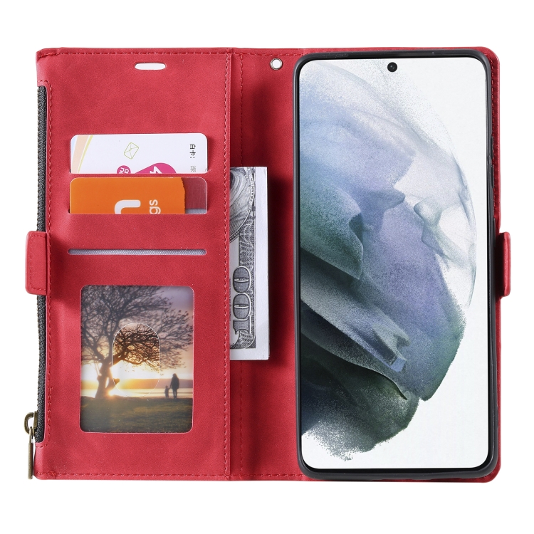 For Samsung Galaxy S21 Ultra 5G Side Zipper Back Card Horizontal Flip PU Leather Case with Card Slots & Wallet & Photo Frame & Lanyard(Red) For Samsung Galaxy S21 Ultra 5G Side Zipper Back Card Horizontal Flip PU Leather Case with Card Slots & Wallet & Photo Frame & Lanyard(Red)
