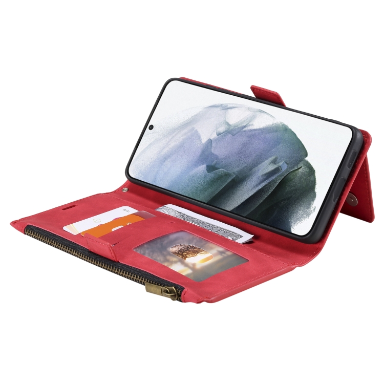 For Samsung Galaxy S21 Ultra 5G Side Zipper Back Card Horizontal Flip PU Leather Case with Card Slots & Wallet & Photo Frame & Lanyard(Red) For Samsung Galaxy S21 Ultra 5G Side Zipper Back Card Horizontal Flip PU Leather Case with Card Slots & Wallet & Photo Frame & Lanyard(Red)