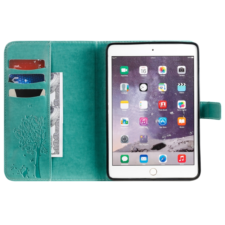 For iPad Mini 2019 & 4 & 3 & 2 & 1 Pressed Printing Cat and Tree Pattern Horizontal Flip Leather Case with Holder & Card Slots & Wallet(Green) For iPad Mini 2019 & 4 & 3 & 2 & 1 Pressed Printing Cat and Tree Pattern Horizontal Flip Leather Case with Holder & Card Slots & Wallet(Green)