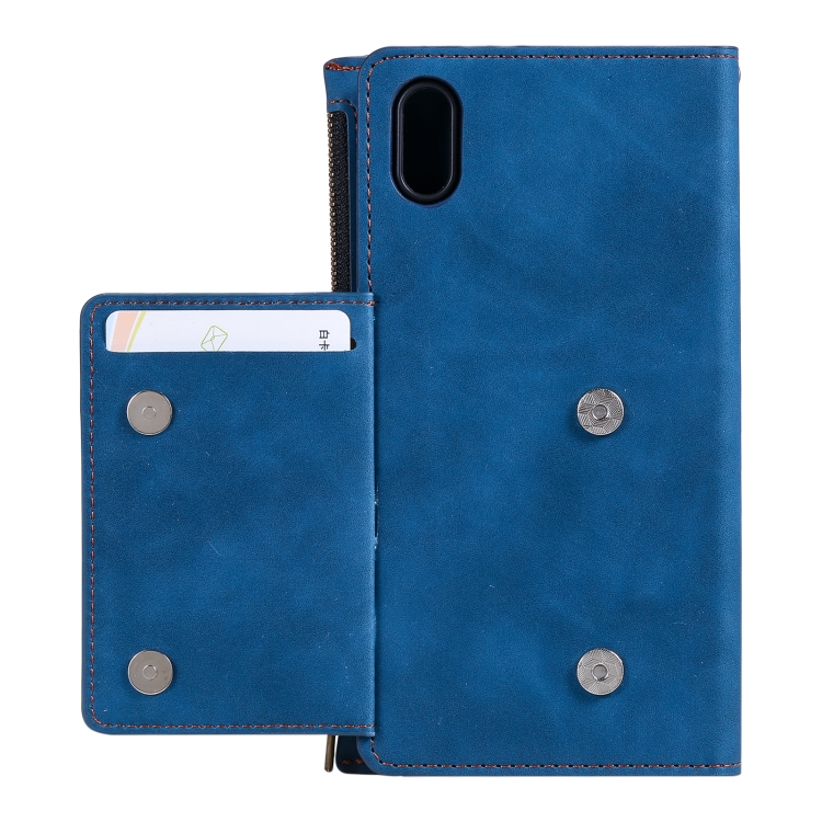 Side Zipper Back Card Horizontal Flip PU Leather Case with Card Slots & Wallet & Photo Frame & Lanyard For iPhone XS Max(Blue) - 3