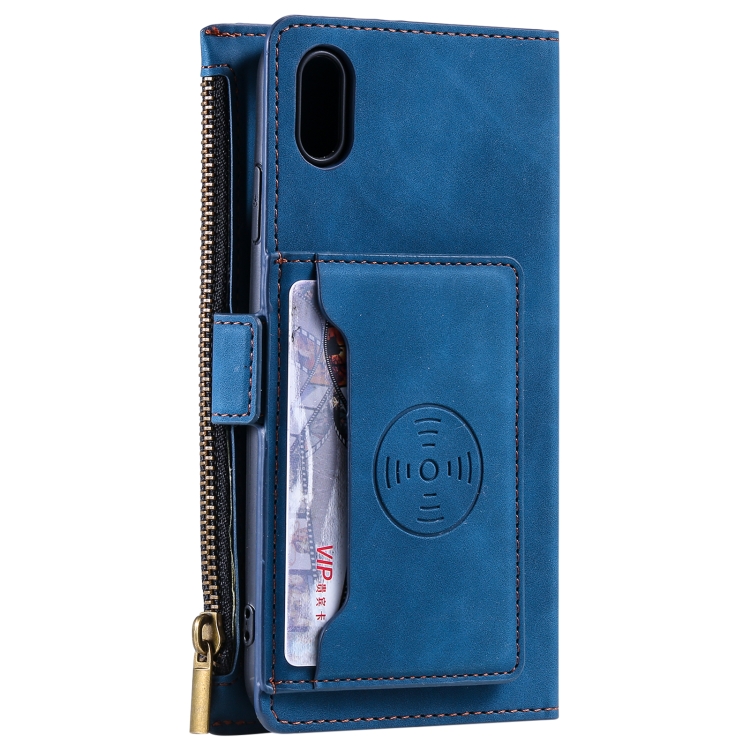 Side Zipper Back Card Horizontal Flip PU Leather Case with Card Slots & Wallet & Photo Frame & Lanyard For iPhone XS Max(Blue) - 4