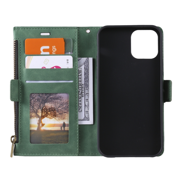Side Zipper Back Card Horizontal Flip PU Leather Case with Card Slots & Wallet & Photo Frame & Lanyard For iPhone 11 Pro Max(Green) - 2