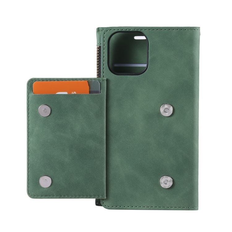Side Zipper Back Card Horizontal Flip PU Leather Case with Card Slots & Wallet & Photo Frame & Lanyard For iPhone 11 Pro Max(Green) - 4
