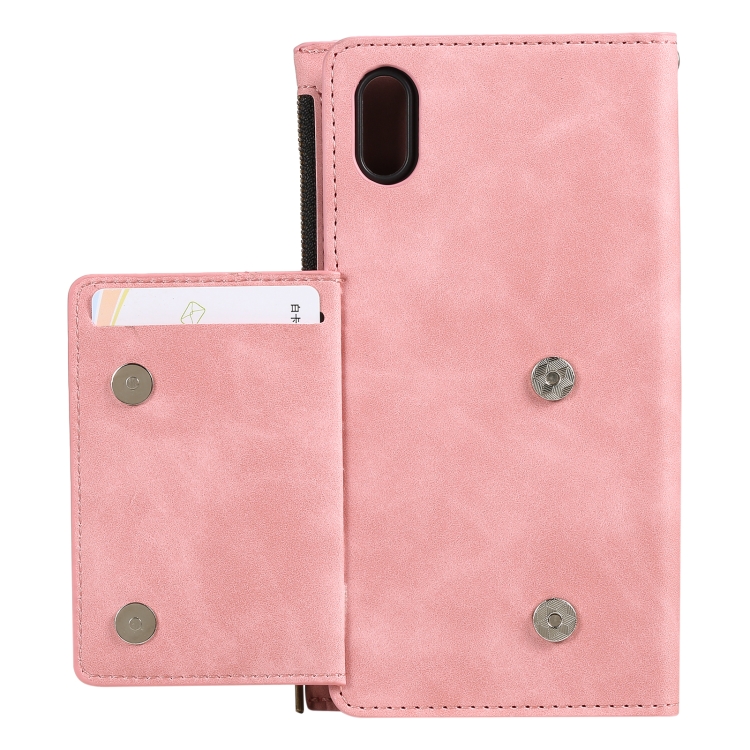 Side Zipper Back Card Horizontal Flip PU Leather Case with Card Slots & Wallet & Photo Frame & Lanyard For iPhone XS / X(Pink) - 3