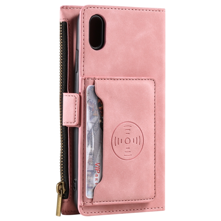 Side Zipper Back Card Horizontal Flip PU Leather Case with Card Slots & Wallet & Photo Frame & Lanyard For iPhone XS / X(Pink) - 4