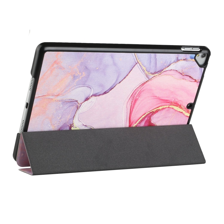 Silk Texture Colored Drawing Pattern Horizontal Flip Magnetic PU Leather Case with Three-folding Holder & Sleep / Wake-up Function For iPad 10.2 (2021/2020/2019)(Pink Marble) - 3