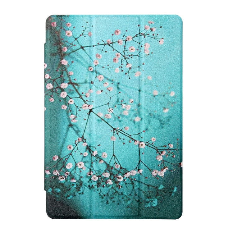 For Huawei MatePad T 10s Silk Texture Colored Drawing Pattern Horizontal Flip Magnetic PU Leather Case with Three-folding Holder (Plum Blossom) - 1