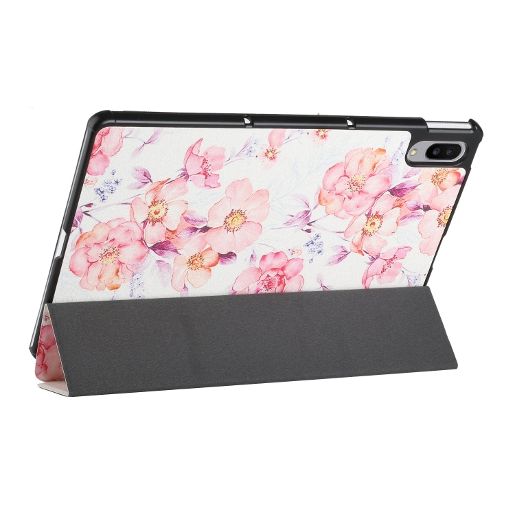 For Lenovo Tab P11 Pro Silk Texture Colored Drawing Pattern Horizontal Flip Magnetic PU Leather Case with Three-folding Holder & Sleep / Wake-up Function(Camellia) - 3