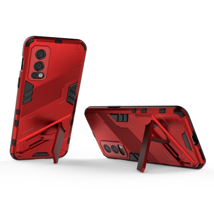 For OnePlus Nord 2 5G Punk Armor 2 in 1 PC + TPU Shockproof Case with Invisible Holder(Red) - 3