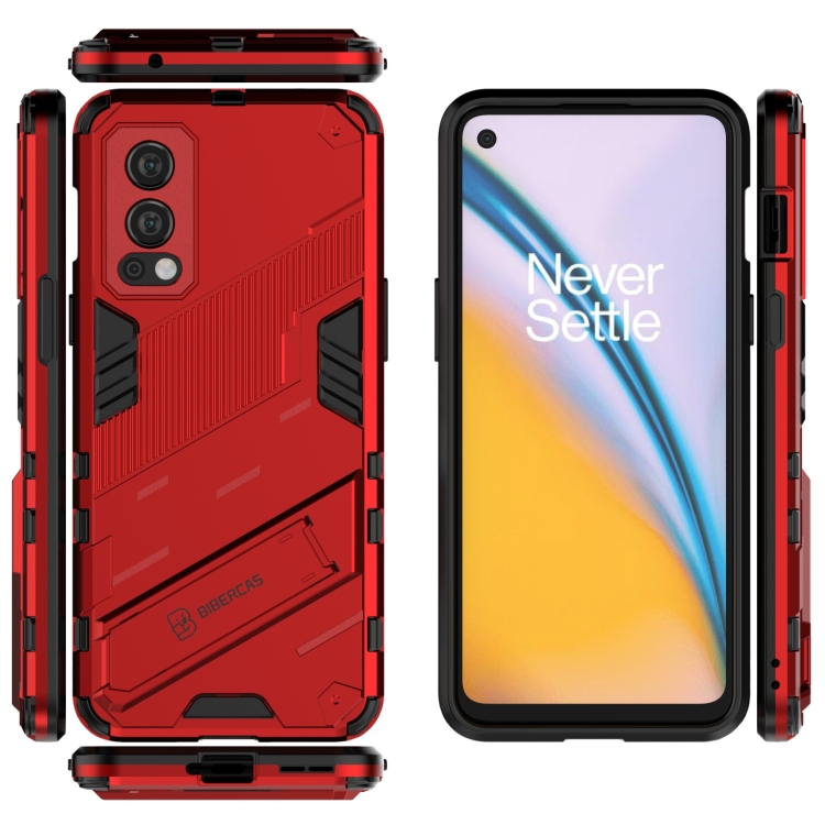 For OnePlus Nord 2 5G Punk Armor 2 in 1 PC + TPU Shockproof Case with Invisible Holder(Red) - 5