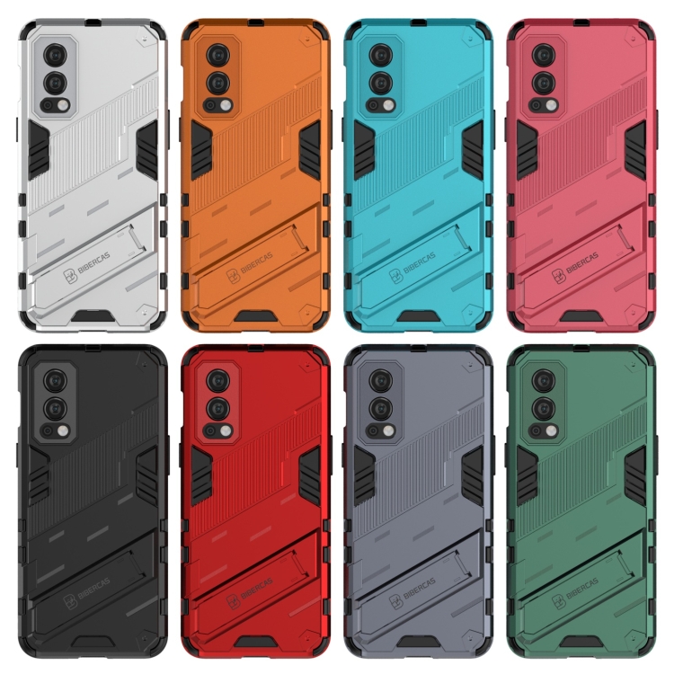 For OnePlus Nord 2 5G Punk Armor 2 in 1 PC + TPU Shockproof Case with Invisible Holder(Red) - 6