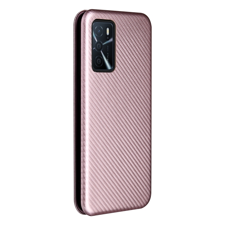 For OPPO A16 Carbon Fiber Texture Magnetic Horizontal Flip TPU + PC + PU Leather Case with Card Slot(Pink) - 2