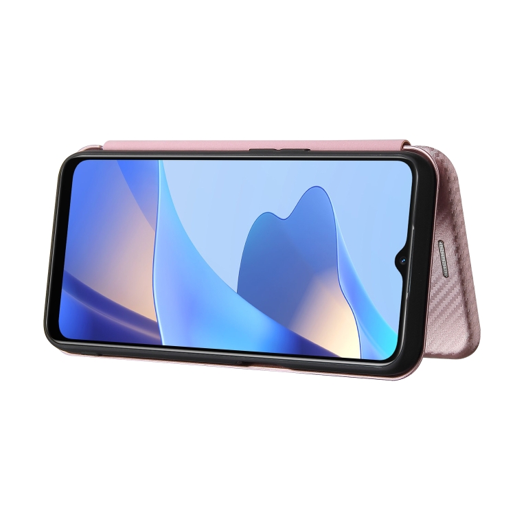 For OPPO A16 Carbon Fiber Texture Magnetic Horizontal Flip TPU + PC + PU Leather Case with Card Slot(Pink) - 3