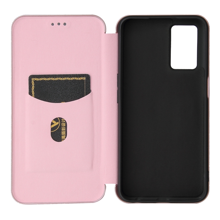 For OPPO A16 Carbon Fiber Texture Magnetic Horizontal Flip TPU + PC + PU Leather Case with Card Slot(Pink) - 4