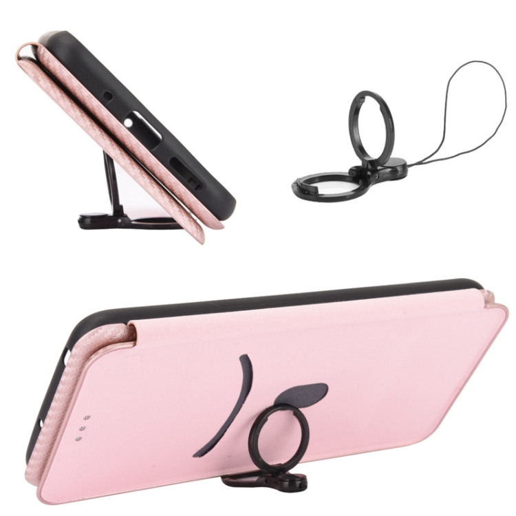 For OPPO A16 Carbon Fiber Texture Magnetic Horizontal Flip TPU + PC + PU Leather Case with Card Slot(Pink) - 5