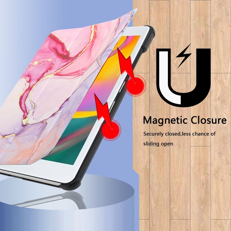 For Samsung Galaxy Tab A 8.0(2019)/T290/T295/T297 Silk Texture Colored Drawing Pattern Horizontal Flip Magnetic PU Leather Case with Three-folding Holder (Pink Marble) - 4