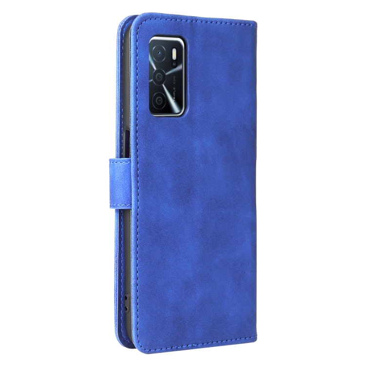 For OPPO A16 Solid Color Skin Feel Magnetic Buckle Horizontal Flip Calf Texture PU Leather Case with Holder & Card Slots & Wallet(Blue) - 2