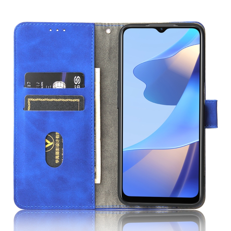 For OPPO A16 Solid Color Skin Feel Magnetic Buckle Horizontal Flip Calf Texture PU Leather Case with Holder & Card Slots & Wallet(Blue) - 4