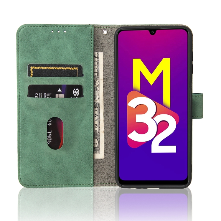 For Samsung Galaxy M32 (India) Solid Color Skin Feel Magnetic Buckle Horizontal Flip Calf Texture PU Leather Case with Holder & Card Slots & Wallet(Green) - 4