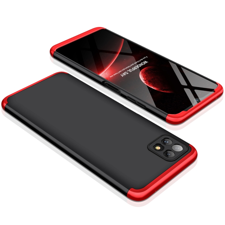 For Samsung Galaxy A22 5G GKK Three Stage Splicing Full Coverage PC Case(Black Red) - 3