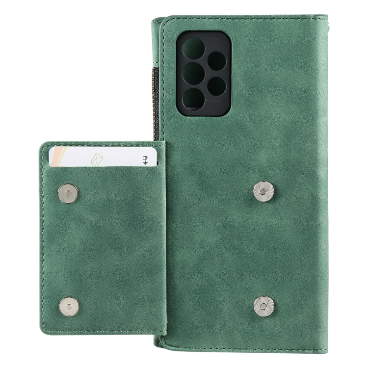 For Samsung Galaxy A52 Side Zipper Back Card Horizontal Flip PU Leather Case with Card Slots & Wallet & Photo Frame & Lanyard(Green) - 3
