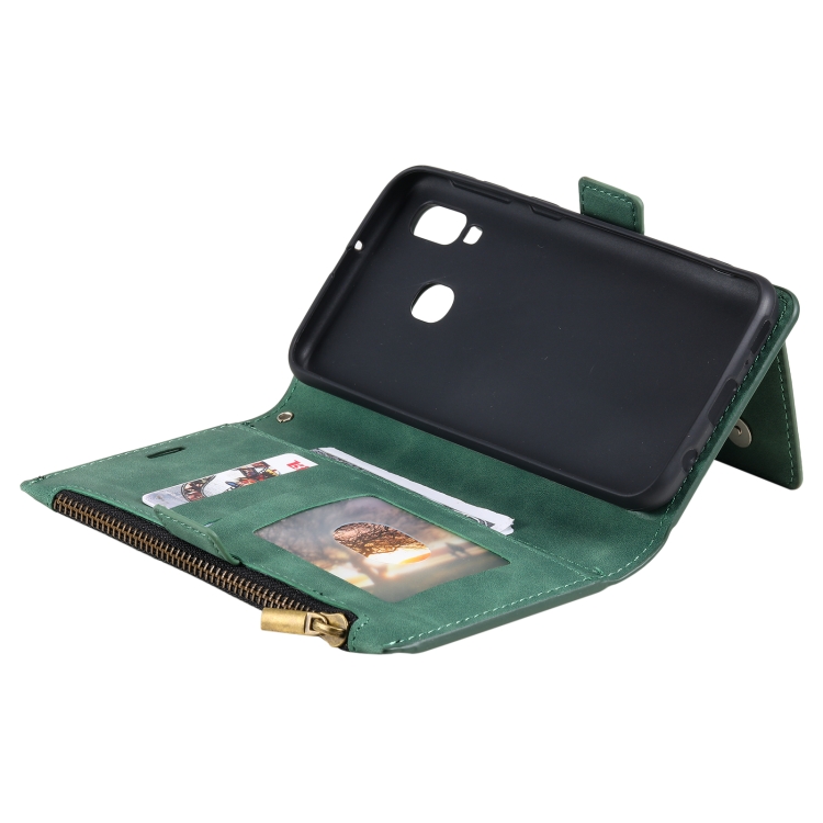 For Samsung Galaxy A40 Side Zipper Back Card Horizontal Flip PU Leather Case with Card Slots & Wallet & Photo Frame & Lanyard(Green) - 4