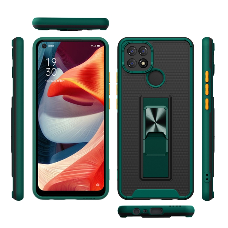 For OPPO A15 Dual-color Skin Feel TPU + PC Magnetic Shockproof Case with Invisible Holder(Black) - 2