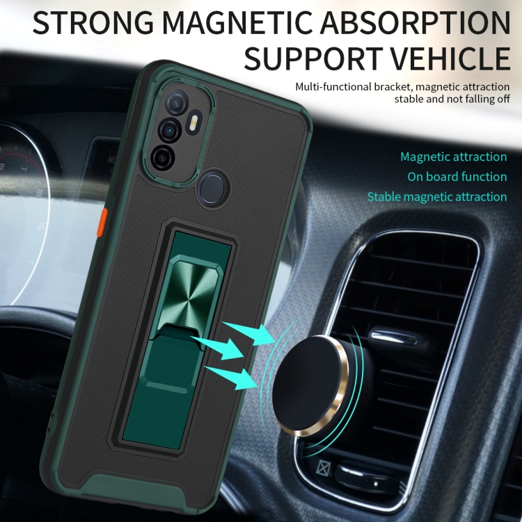 For OPPO A53 Dual-color Skin Feel TPU + PC Magnetic Shockproof Case with Invisible Holder(Dark Green) - 3