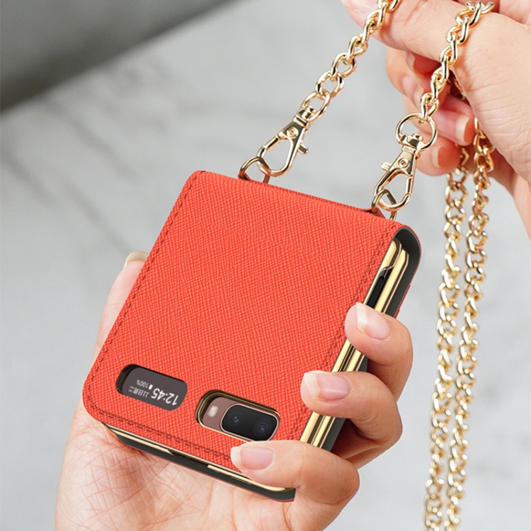 For Samsung Galaxy Z Flip GKK Cross Texture Card Phone Folding Beauty Bag Leather Case(Red) - B1