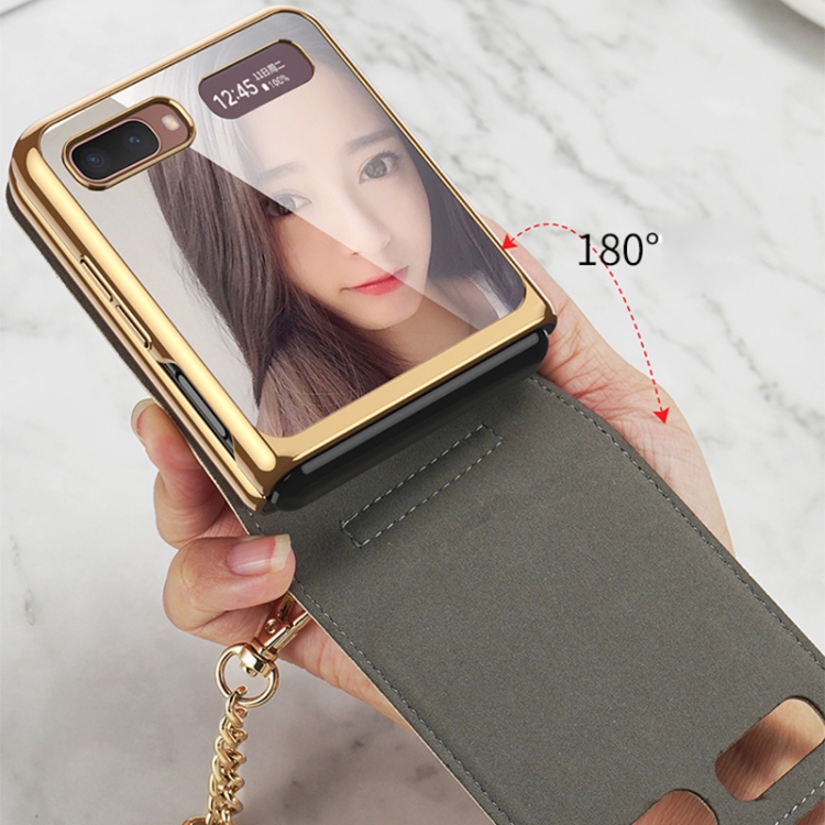 For Samsung Galaxy Z Flip GKK Cross Texture Card Phone Folding Beauty Bag Leather Case(Red) - B2
