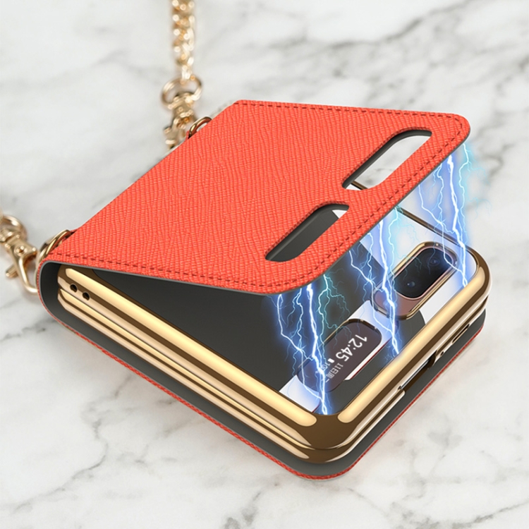 For Samsung Galaxy Z Flip GKK Cross Texture Card Phone Folding Beauty Bag Leather Case(Red) - B4