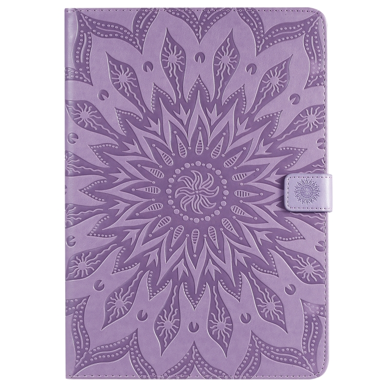 For iPad 10.2 / Pro 10.5 / Air 2019 Pressed Printing Sun Flower Pattern Horizontal Flip Leather Case with Holder & Card Slots & Wallet(Purple) For iPad 10.2 / Pro 10.5 / Air 2019 Pressed Printing Sun Flower Pattern Horizontal Flip Leather Case with Holder & Card Slots & Wallet(Purple)