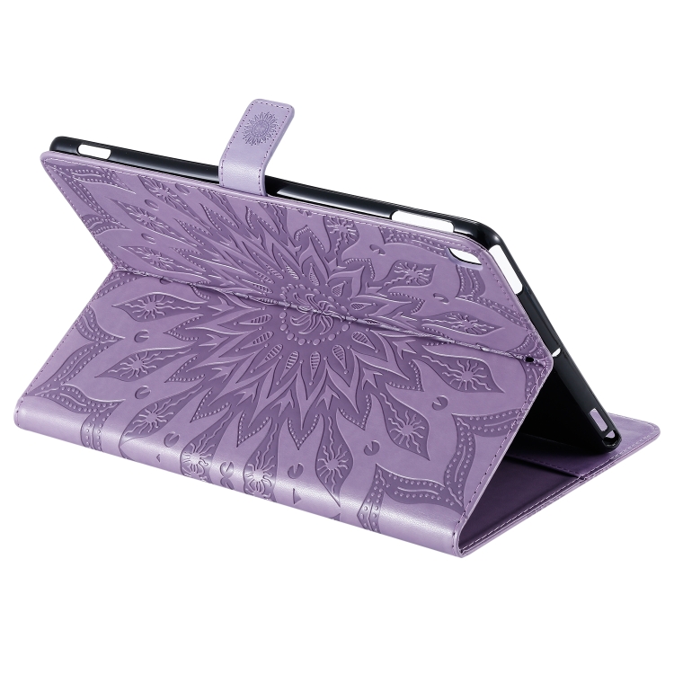 For iPad 10.2 / Pro 10.5 / Air 2019 Pressed Printing Sun Flower Pattern Horizontal Flip Leather Case with Holder & Card Slots & Wallet(Purple) For iPad 10.2 / Pro 10.5 / Air 2019 Pressed Printing Sun Flower Pattern Horizontal Flip Leather Case with Holder & Card Slots & Wallet(Purple)
