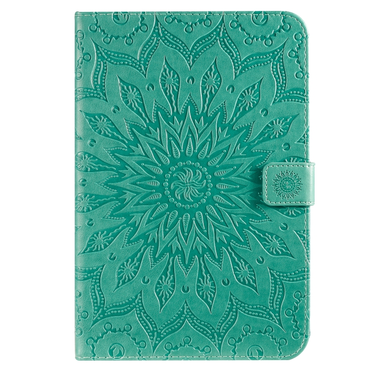 For iPad Mini 2019 & 4 & 3 & 2 & 1 Pressed Printing Sun Flower Pattern Horizontal Flip Leather Case with Holder & Card Slots & Wallet(Green) For iPad Mini 2019 & 4 & 3 & 2 & 1 Pressed Printing Sun Flower Pattern Horizontal Flip Leather Case with Holder & Card Slots & Wallet(Green)