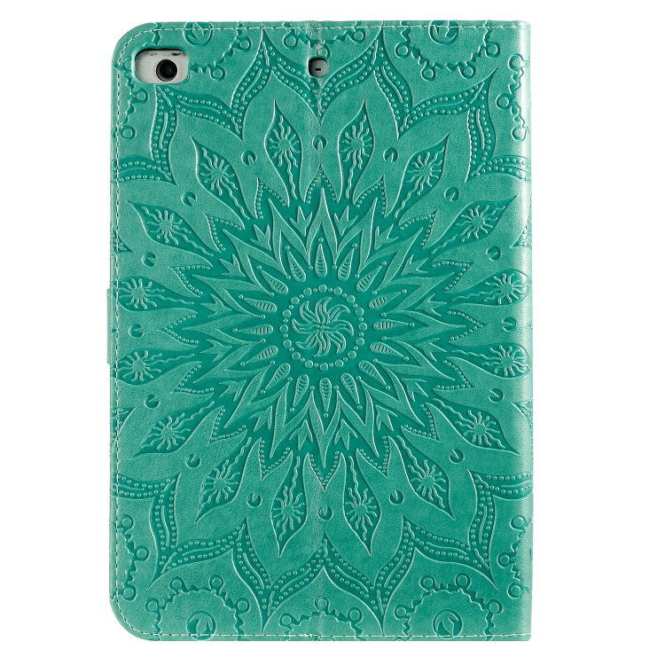 For iPad Mini 2019 & 4 & 3 & 2 & 1 Pressed Printing Sun Flower Pattern Horizontal Flip Leather Case with Holder & Card Slots & Wallet(Green) For iPad Mini 2019 & 4 & 3 & 2 & 1 Pressed Printing Sun Flower Pattern Horizontal Flip Leather Case with Holder & Card Slots & Wallet(Green)
