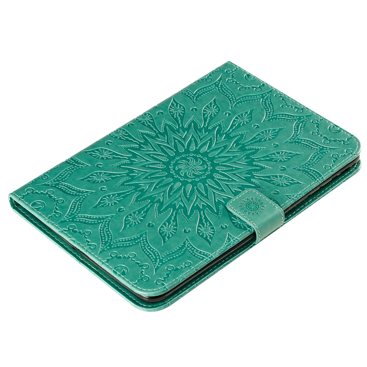 For iPad Mini 2019 & 4 & 3 & 2 & 1 Pressed Printing Sun Flower Pattern Horizontal Flip Leather Case with Holder & Card Slots & Wallet(Green) For iPad Mini 2019 & 4 & 3 & 2 & 1 Pressed Printing Sun Flower Pattern Horizontal Flip Leather Case with Holder & Card Slots & Wallet(Green)