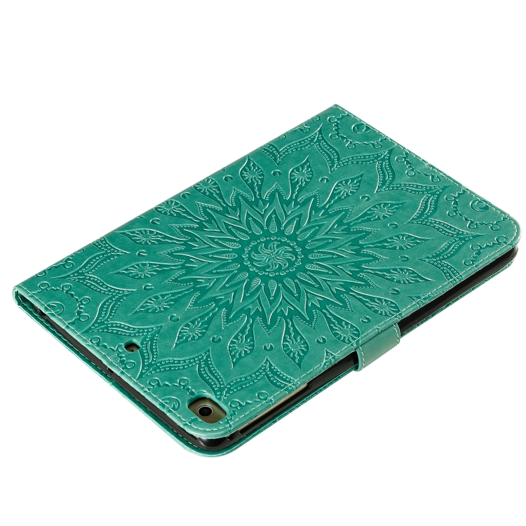 For iPad Mini 2019 & 4 & 3 & 2 & 1 Pressed Printing Sun Flower Pattern Horizontal Flip Leather Case with Holder & Card Slots & Wallet(Green) For iPad Mini 2019 & 4 & 3 & 2 & 1 Pressed Printing Sun Flower Pattern Horizontal Flip Leather Case with Holder & Card Slots & Wallet(Green)